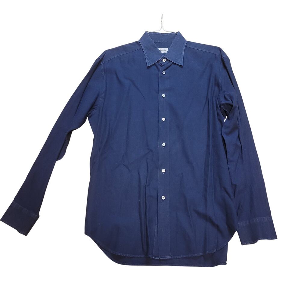Brioni Dark Navy Denim Shirt Mens Large Italian Luxury Button Down Casual